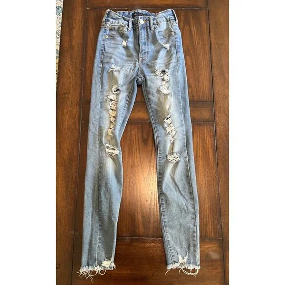Aeropostale Distressed Ankle Legging Denim Jeans 0 Skinny Jeggings Ripped High R - Picture 1 of 11